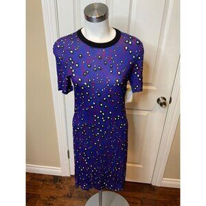 Carven Clara Blue, Black & Purple Geometric Short Sleeve Dress, Size S